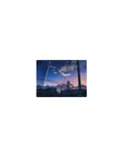 Classic anime mouse pad 14x10 inches with quiet city rooftops, power lines, and a rocket trail sky.