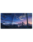 32x16 inches anime mouse pad with quiet city rooftops, power lines, and a rocket trail at dusk.