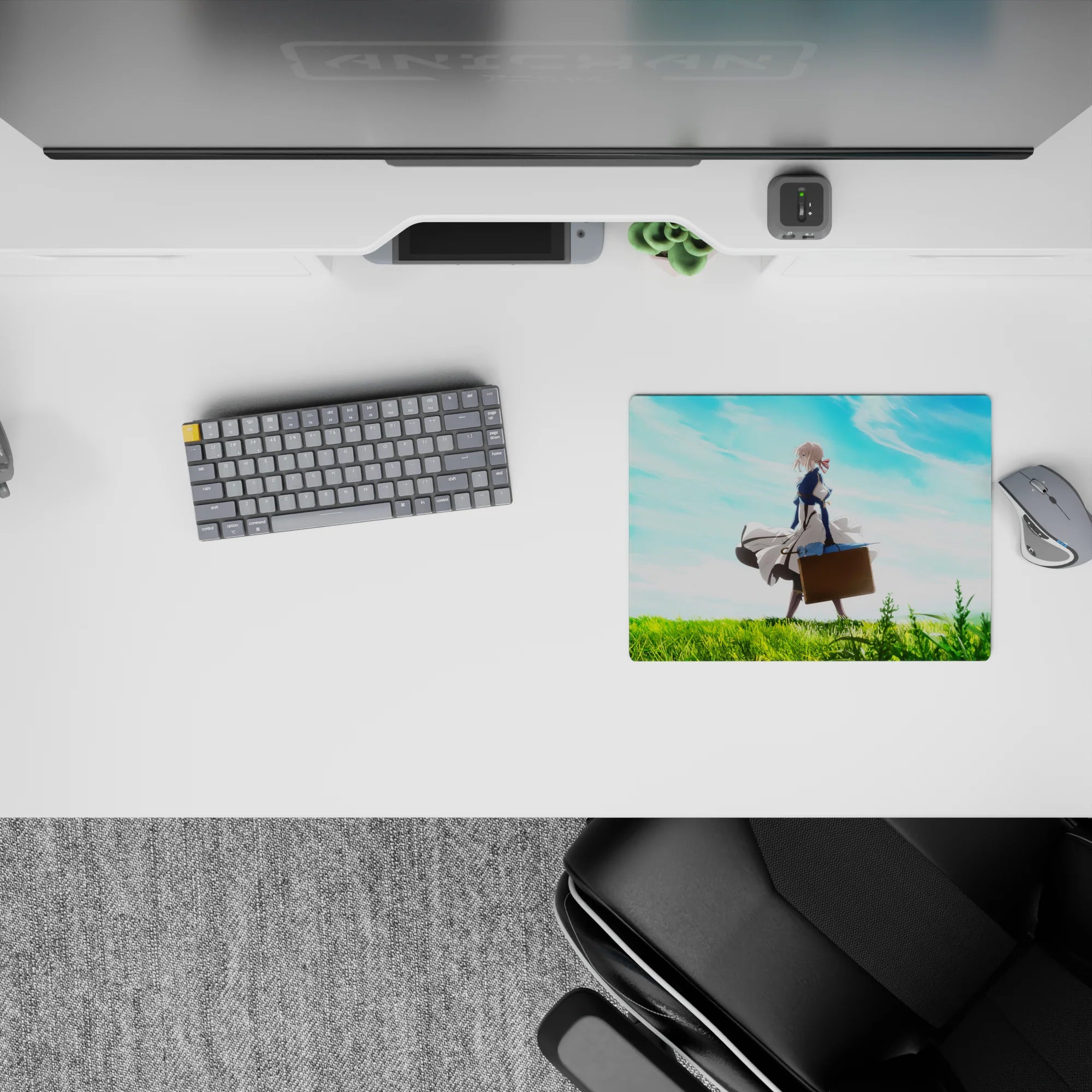 Dreamy blue-and-green gradient anime mouse pad 14x10 inches, calm open-sky vibe and clean lines.
