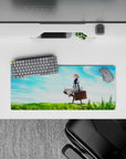 28x12 inches anime mouse pad with bright green and sky-blue gradients for a calm, dreamy desk vibe.