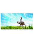 32x16 inches anime girl mouse pad with Violet in a flowing dress in green fields under soft clouds.