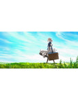 36x16 inches anime girl desk pad with Violet Evergarden in green fields under blue clouds, suitcase in hand.