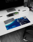 28x12 inches anime girl mouse pad featuring a soft-smiling silver-haired bunny girl spotlighted by moonlight.