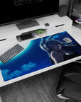 40x20 inches desk pad showing a silver-haired bunny girl smiling in moonlit spotlight, clouds behind.