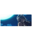 32x12 inches anime girl mouse pad with silver-haired bunny girl under a moonlit sky and dreamy clouds.