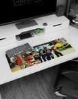 32x12 inches anime mouse pad showing Goku and kid Goku flying in on a yellow cloud past ninja heroes.