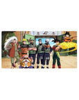 32x16 inches anime mouse pad featuring Naruto, Kakashi, Jiraiya and Goku crossover in Konoha.
