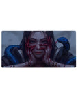 Dark fantasy anime girl mouse pad 32x16 inches with cobalt snakes, crimson hands, and gold accents.