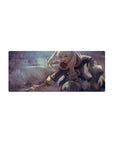 28x12 inches anime girl mouse pad with silver-haired fighter, lace coat details, and flashing blade action.