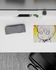 Cozy pastel anime girl mouse pad 14x10 inches in sunny orange, mint, and peach with dreamy spaced-out vibe.
