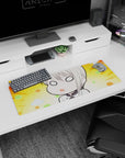 32x12 inches anime girl mouse pad showing a blank-eyed chibi blonde daydreaming with rays and clouds.
