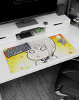 32x16 inches anime girl mouse pad featuring a chibi blonde with big blank eyes and tiny pout, daydream scene.