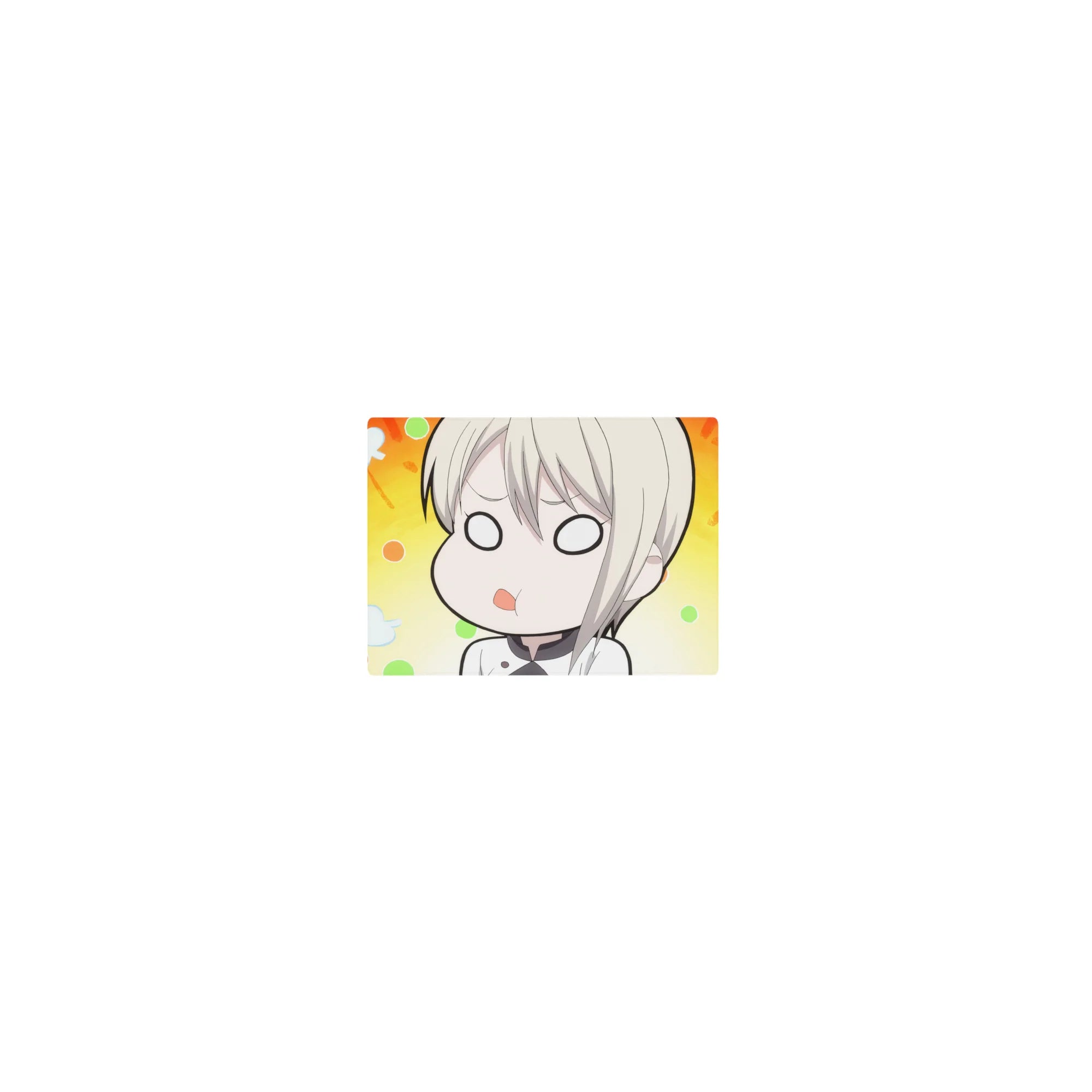 Classic anime girl mouse pad 14x10 inches with sleepy chibi face, blond hair, rays and cloud accents.