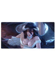 Albedo from Overlord on a 32x16 inch anime mouse pad, showcasing her golden eyes and dark wings against a blue-violet backdrop.