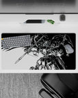32x16 inches anime mouse pad in ink-black and bright white, high-contrast manga energy and speed lines.