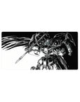 32x16 inches anime mouse pad with Gundam-style mecha, sharp armor plates, heavy lance, manga ink look.