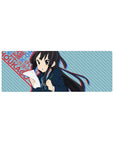 32x12 inches anime girl mouse pad with blue stripes, red lettering, and layered poster-style graphics.