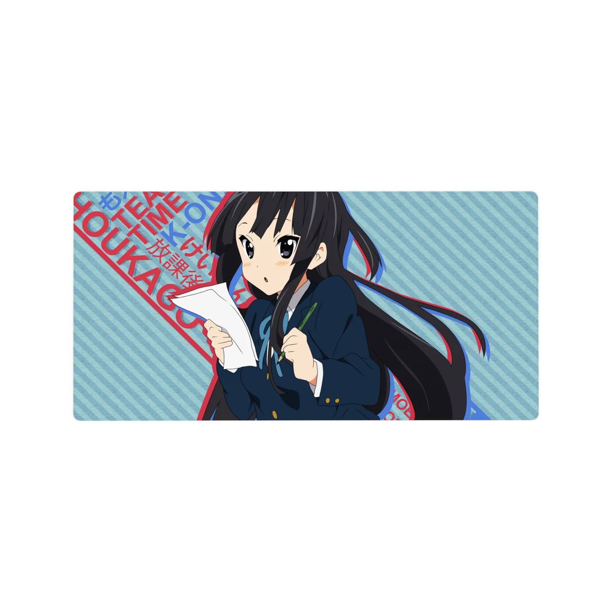 32x16 inches anime girl mouse pad with Azusa Nakano study graphic, blue stripes and red lettering poster style.