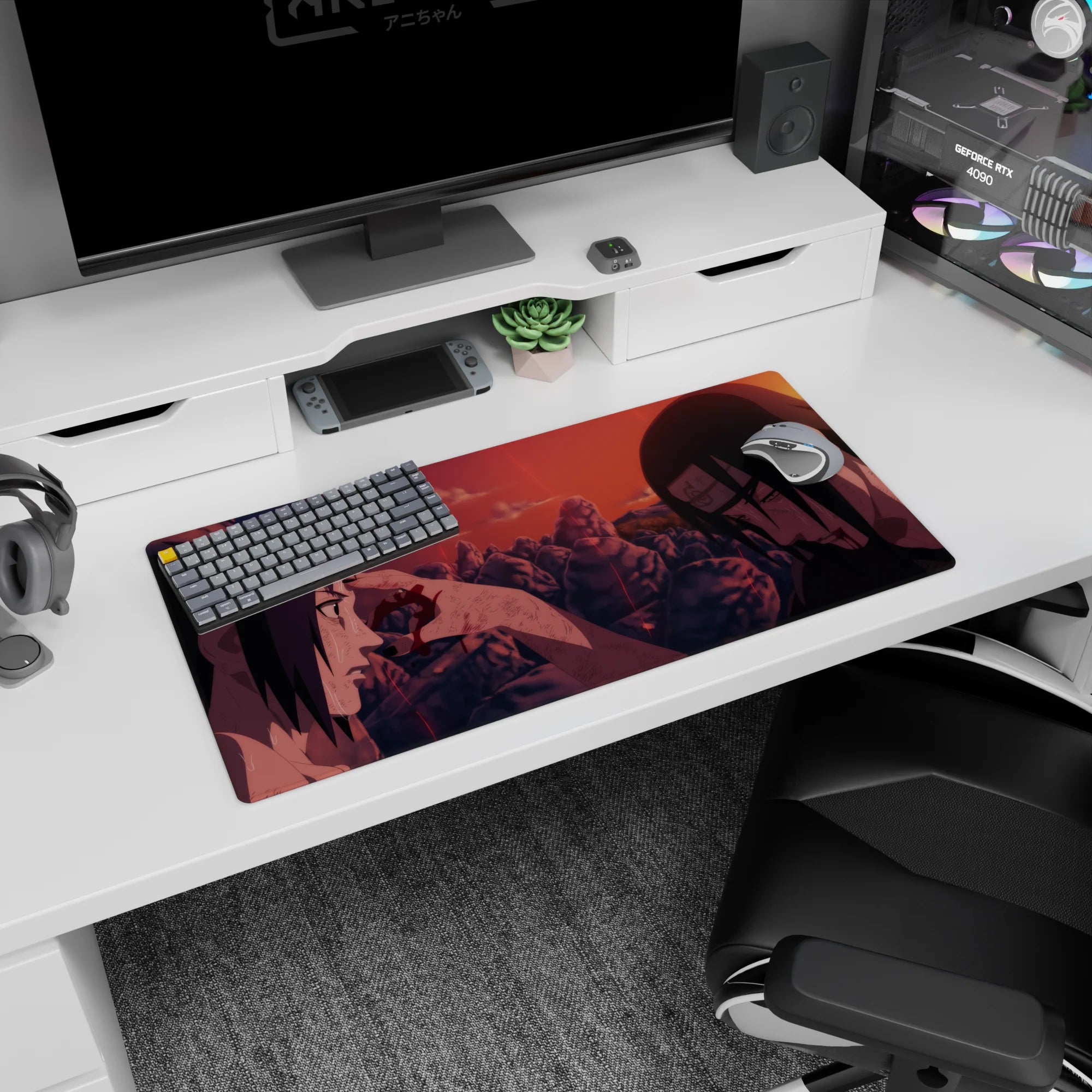 Sasuke and Itachi Uchiha sharing a quiet final moment on an anime mouse pad, 32x16 inches.