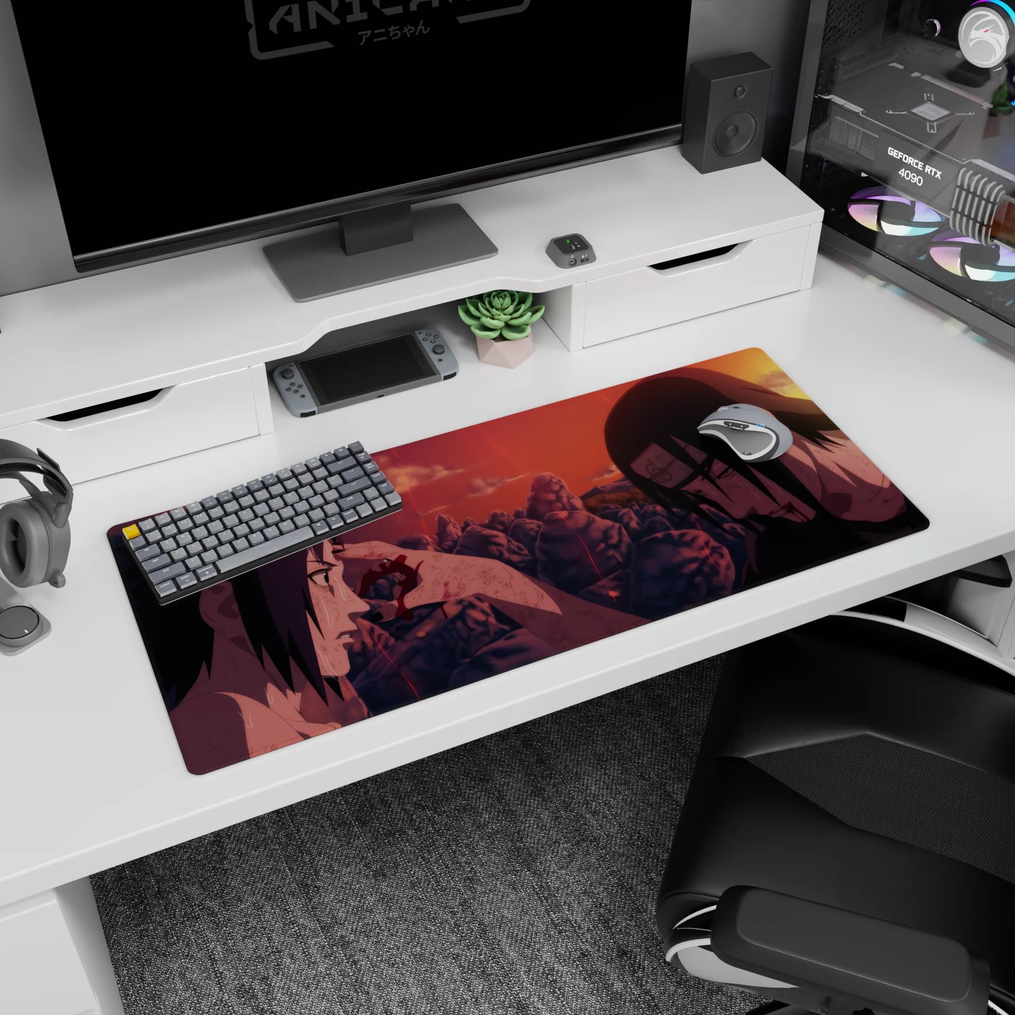 36x16 inches Naruto Shippuden desk pad featuring Sasuke and Itachi Uchiha sharing a last moment.