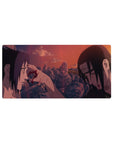 Naruto Shippuden Uchiha brothers anime mouse pad, jagged rocks and sunset sky, 32x16 inches.