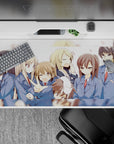 Airy blue-and-white anime desk pad 40x20 inches with pink petals, playful cozy hallway vibe.