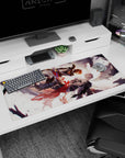 36x16 inches anime desk pad showing orange-haired fighter vs silver-haired rival, blades crossed mid-air.