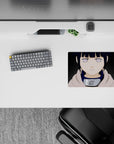 Cozy, calm mood anime mouse pad 14x10 inches in navy and lavender, soft hoodie look and safe vibe.