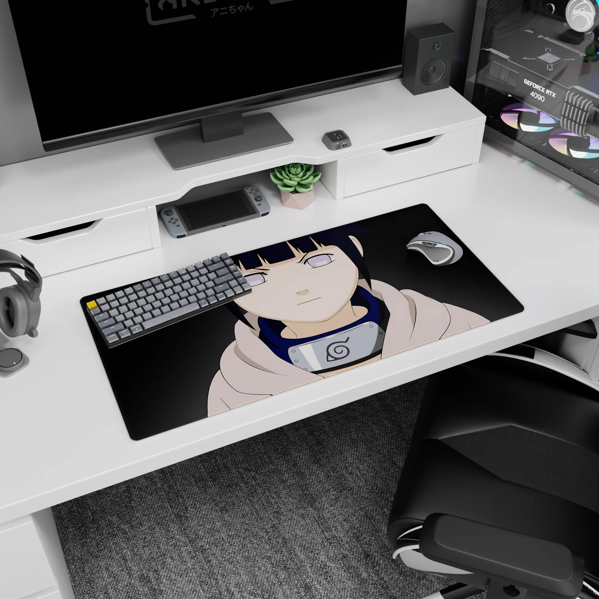 32x16 inches Naruto mouse pad with Hinata Hyuga staring forward, Byakugan eyes and Leaf Village headband.