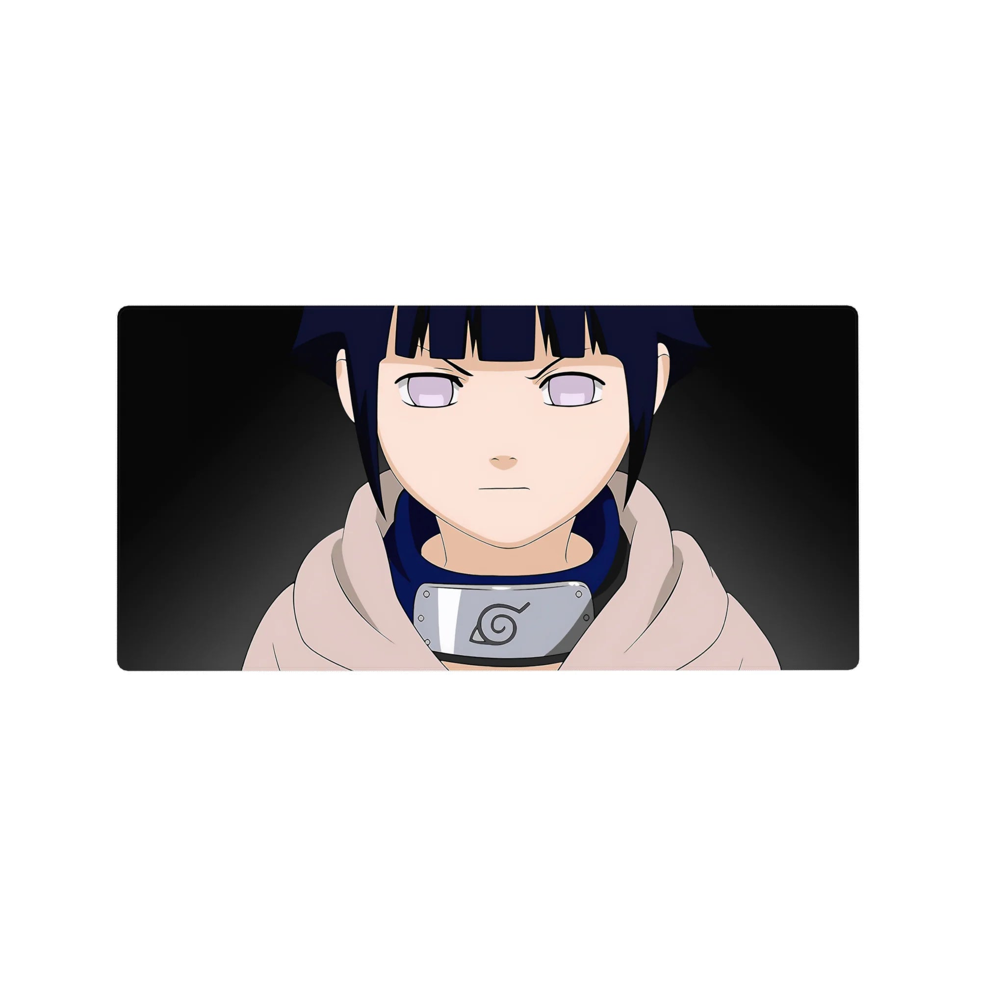 32x16 inches anime mouse pad featuring Hinata Hyuga with Leaf headband, minimal background, clean lines.