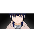 36x16 inches anime desk pad with Hinata Hyuga, minimal background, Leaf headband detail, smooth tracking.