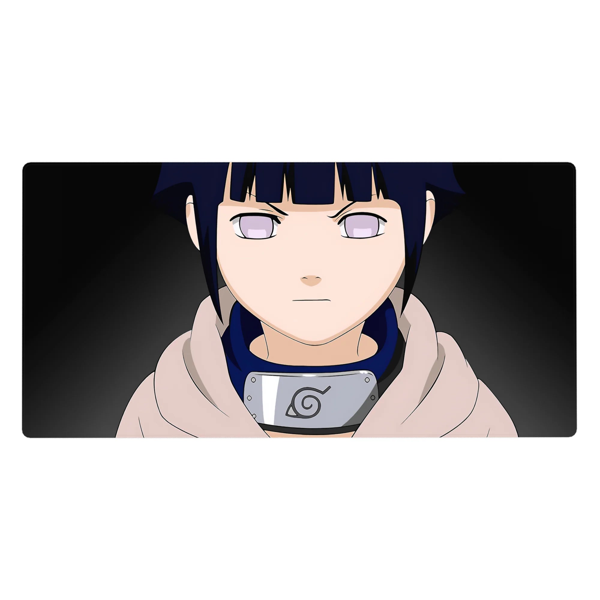 40x20 inches anime desk pad with Hinata Hyuga, minimal background, Leaf Village headband detail.