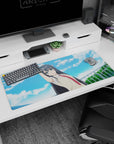 36x16 inches Yukinoshita Yukino anime desk pad pointing skyward, cream vest and red tie scene.