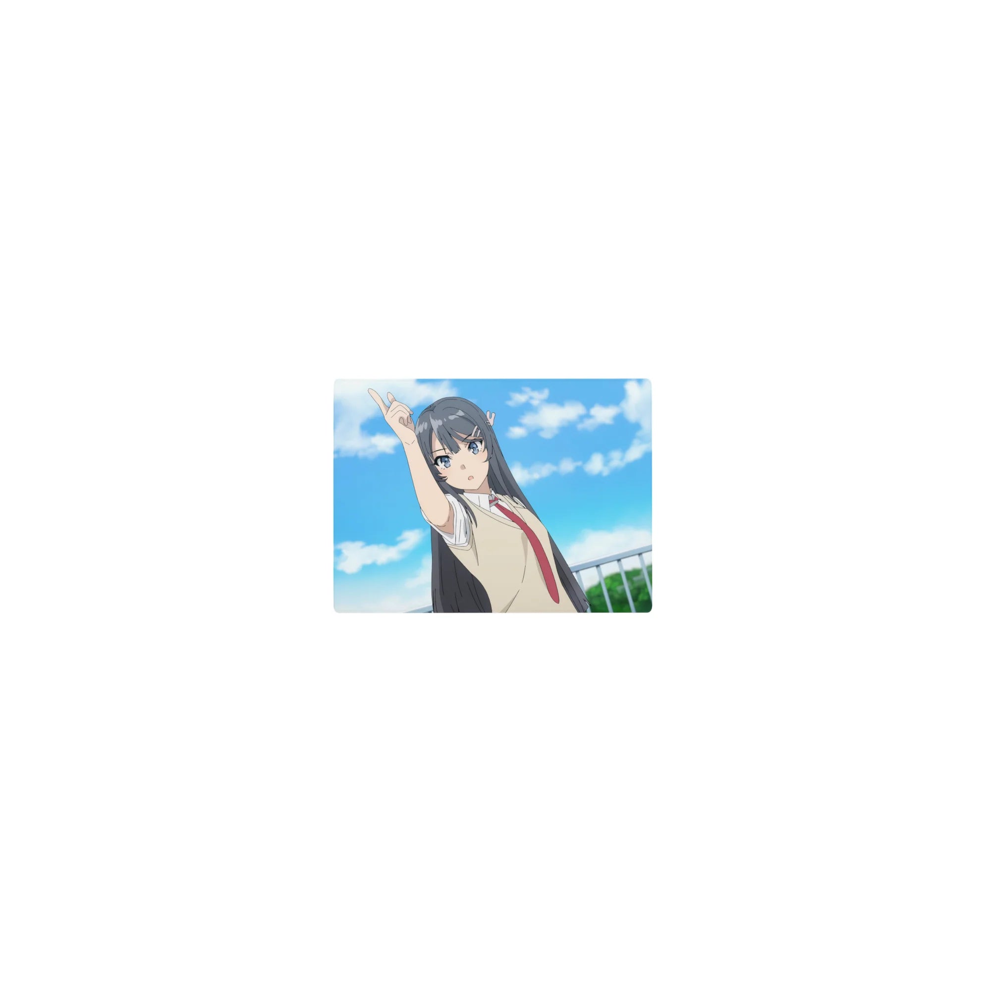 Classic anime girl mouse pad 14x10 inches with school uniform character pointing at the sky.