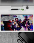 32x16 inches anime girl mouse pad in neon purple and moonlit blue, dark edgy night mood with spark galaxy.
