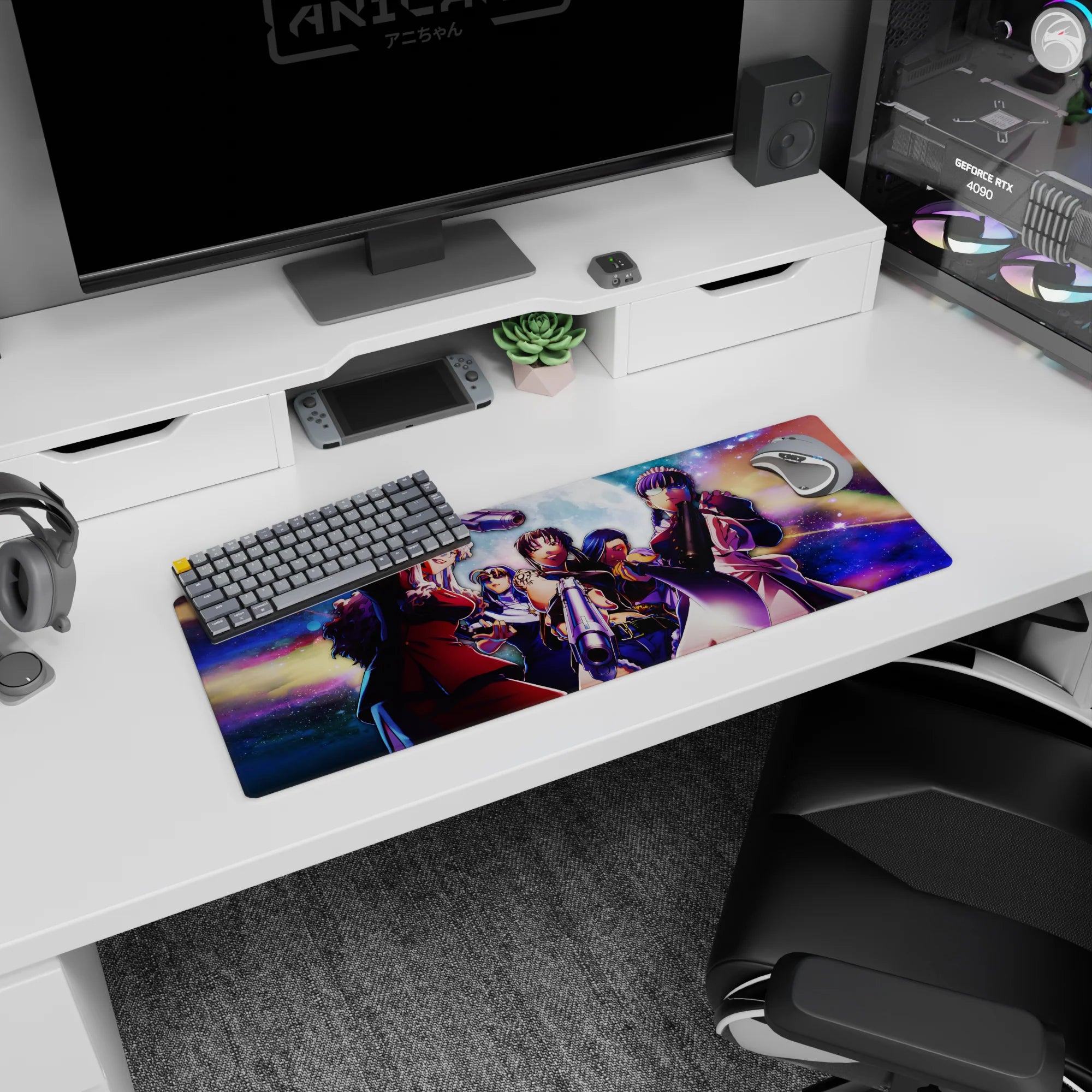 32x12 inches Hellsing mouse pad with Seras Victoria and Integra Hellsing facing the night in tactical style.