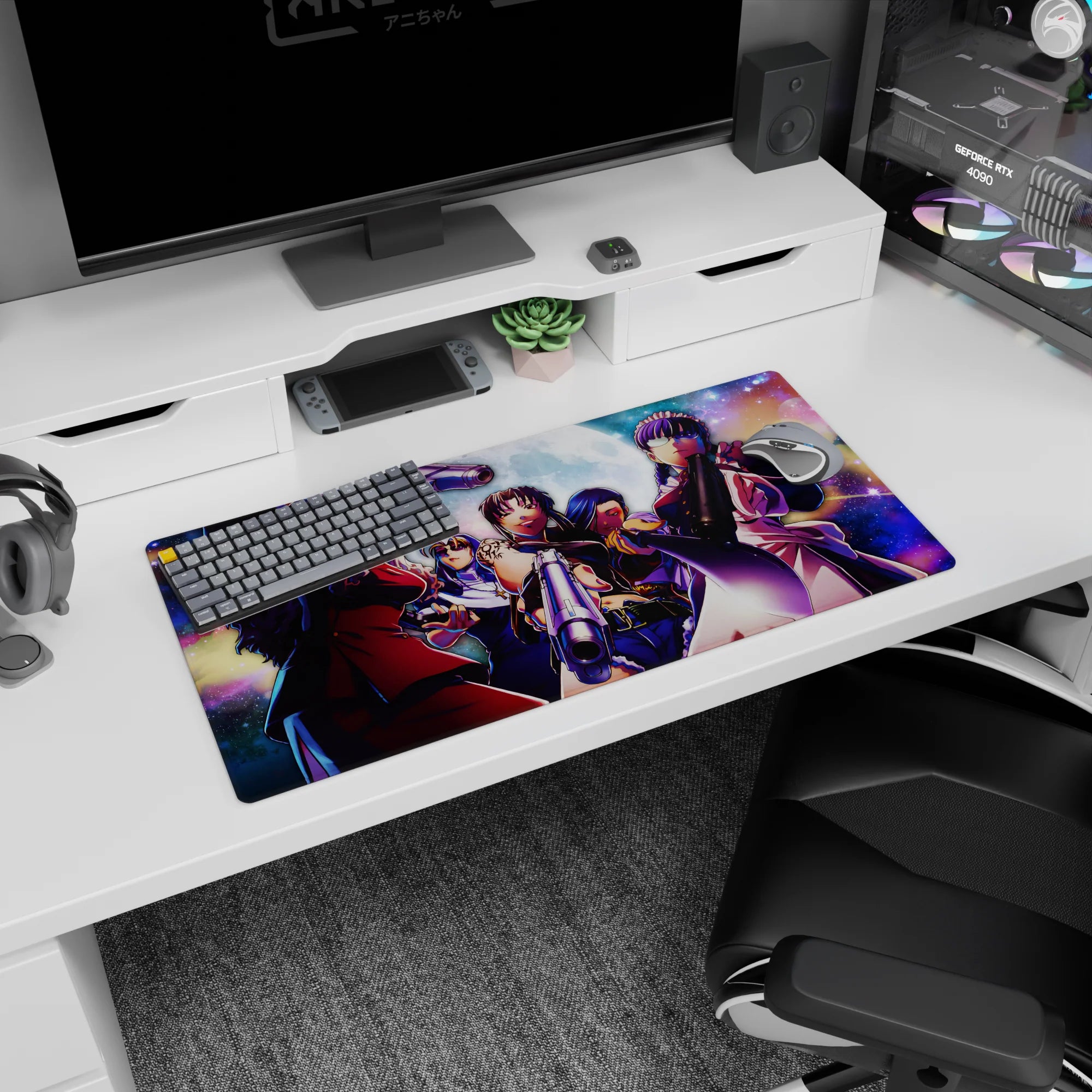 32x16 inches Hellsing anime mouse pad featuring Seras Victoria and Integra Hellsing staring down the night.