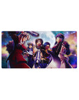 32x16 inches anime girl mouse pad with Hellsing squad, neon galaxy backdrop and gunmetal weapons art.