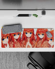 32x12 inches anime girl mouse pad in warm peach and orange tones, cheerful vibe, smooth glide.