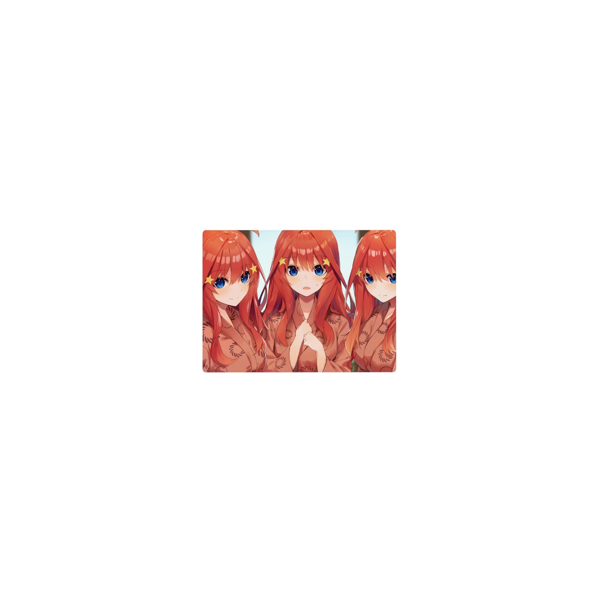 Classic anime girl mouse pad 14x10 inches with five red-haired girls, big blue eyes, kimono robes, star clips.