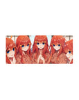 28x12 inches anime girl mouse pad with five red-haired girls, big blue eyes, kimono robes, star clips.