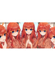 Anime girl desk pad 36x16 inches with five red-haired girls, star hair clips, and peach kimono robes.