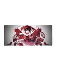 28x12 inches anime girl mouse pad with crimson lace, black ribbons, and sci-fi glitch line art.