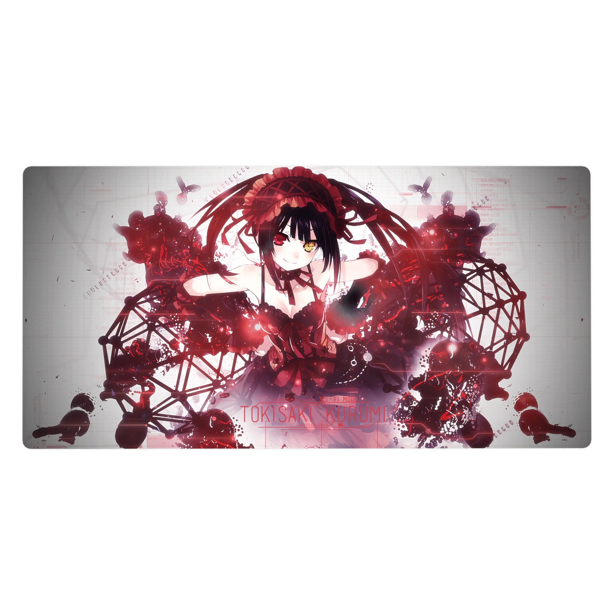 40x20 inches anime girl desk pad with twin-tail gothic lace art, sci-fi glitch lines, smooth tracking surface.