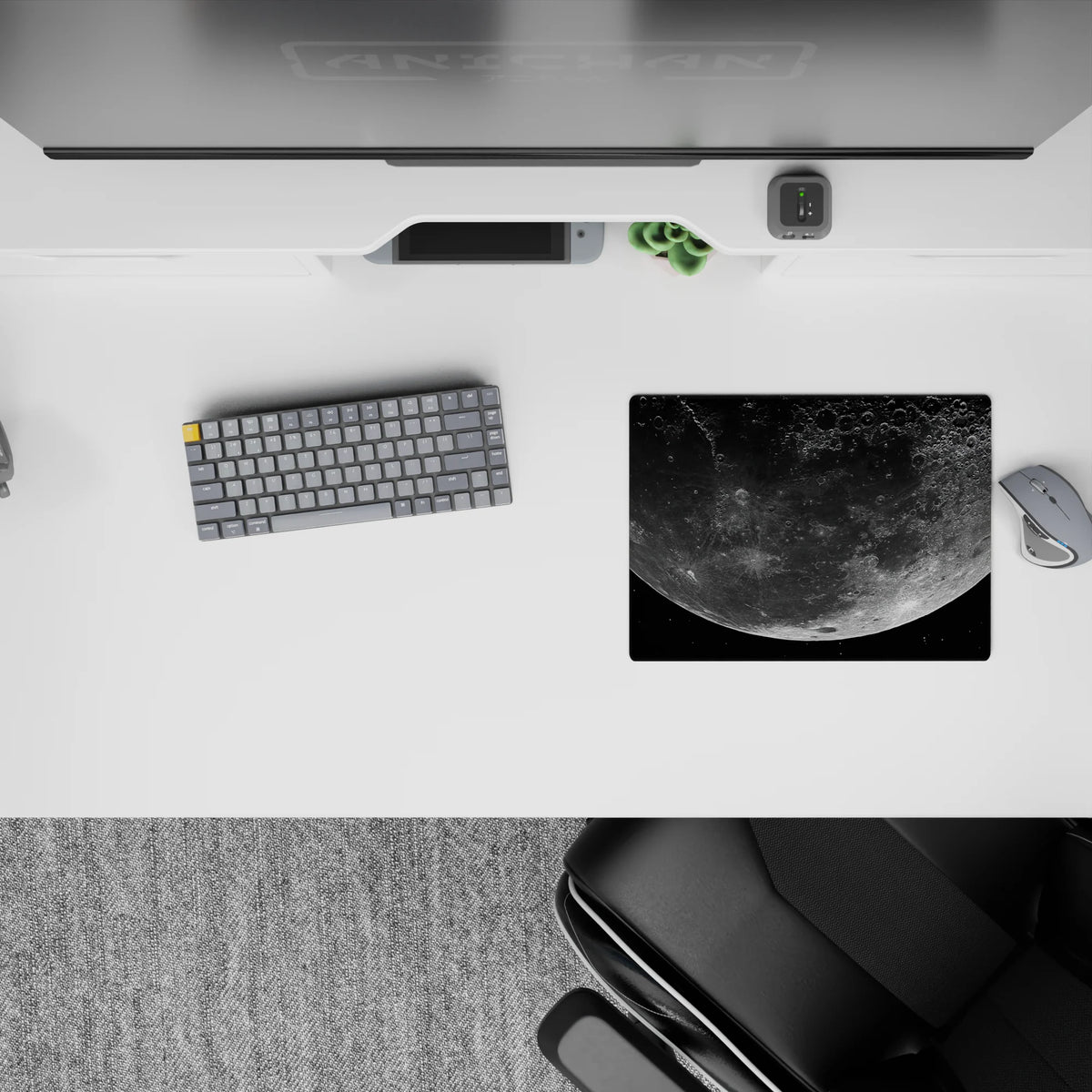 Classic 14x10 inches mouse pad in deep black with dusty grays and a soft silvery night-sky glow.