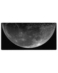 Giant moon over black space desk mouse pad, 32x16 inches, minimalist sci-fi starry design.