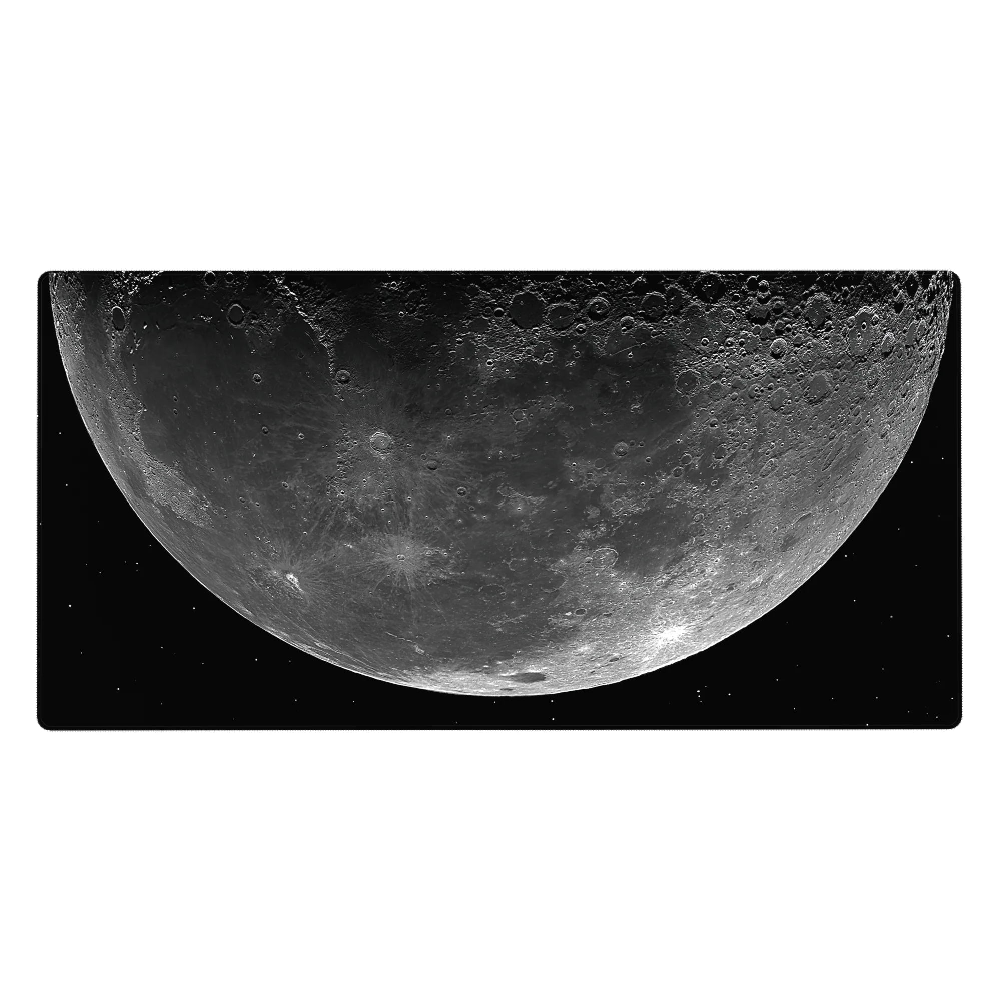 Moon and starry space desk pad 40x20 inches with minimalist sci-fi night sky design.