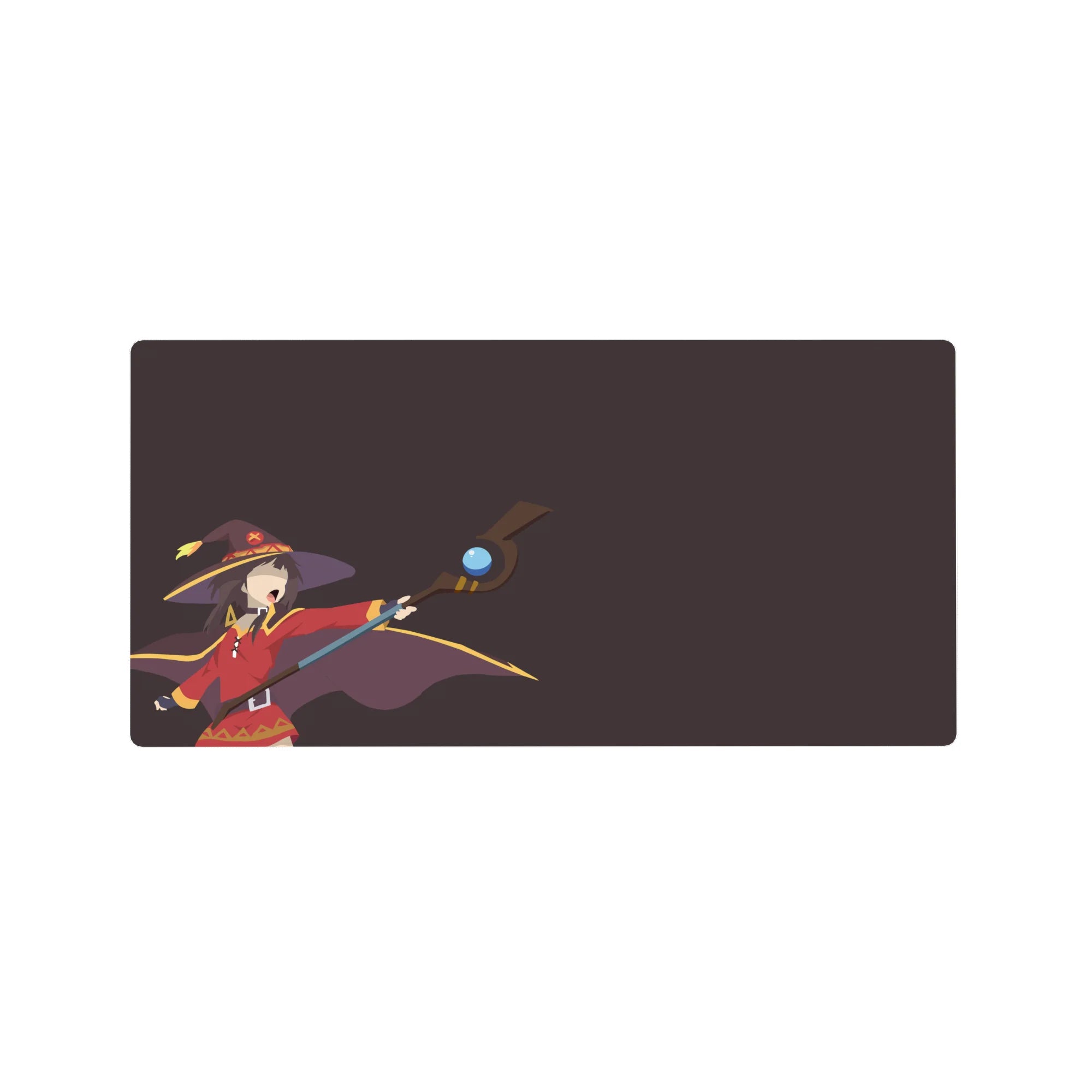 Anime mouse pad 32x16 inches featuring Megumin from KonoSuba, with a dramatic explosion theme and deep plum backdrop.