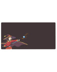 Anime mouse pad 32x16 inches featuring Megumin from KonoSuba, with a dramatic explosion theme and deep plum backdrop.