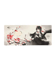 Gothic-cute anime girl mouse pad 28x12 inches with frilly black lace dress, roses, and branches.